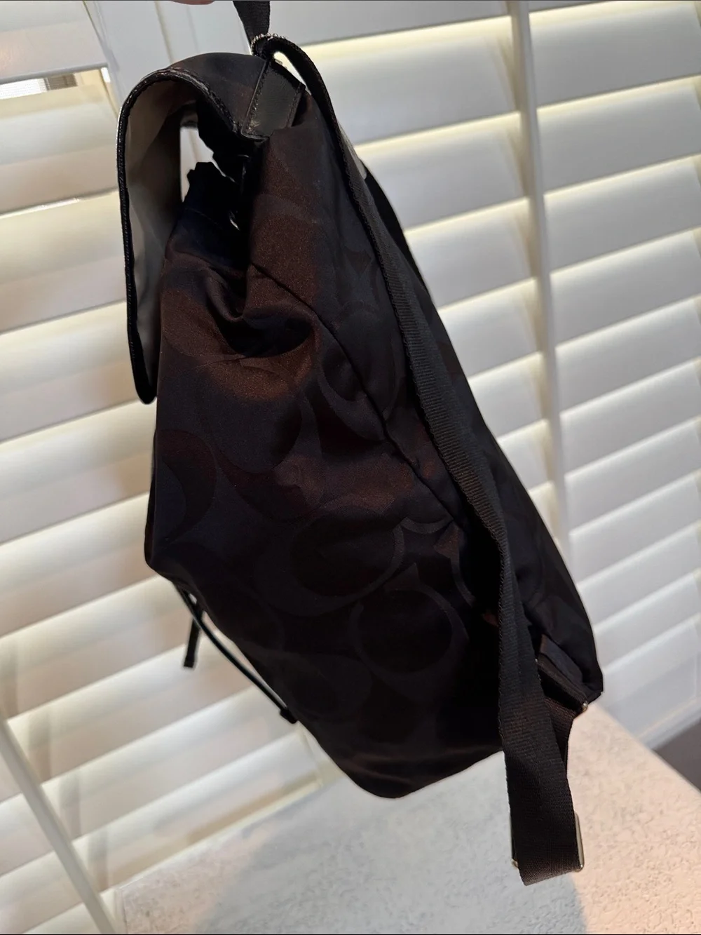 Coach Black Signature Nylon Drawstring Backpack